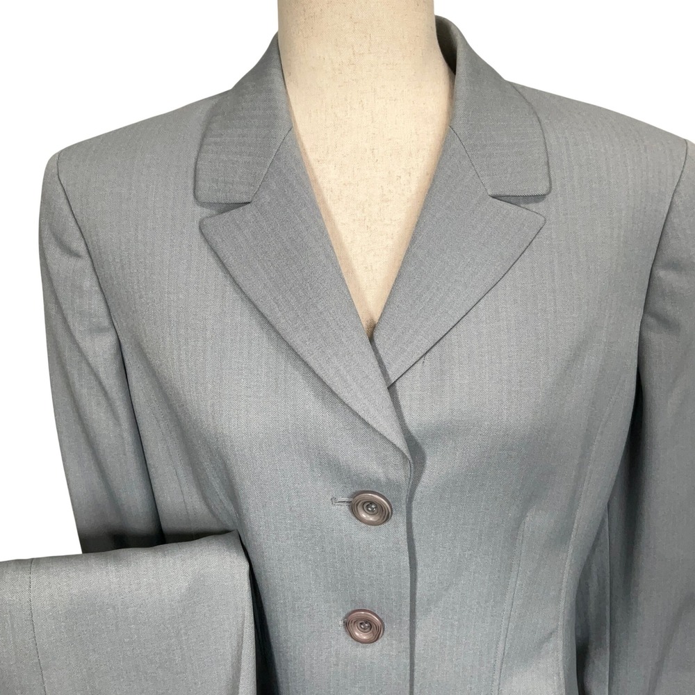 Le Suit Pant Set Women 14 Gray Herringbone 3-Button Career Neutral Officewear